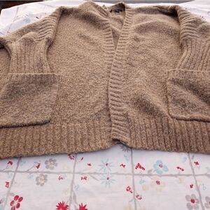 Hers& Mine M/L Dolman Sleeve Beige Pockets Knitted Opened Cardigan